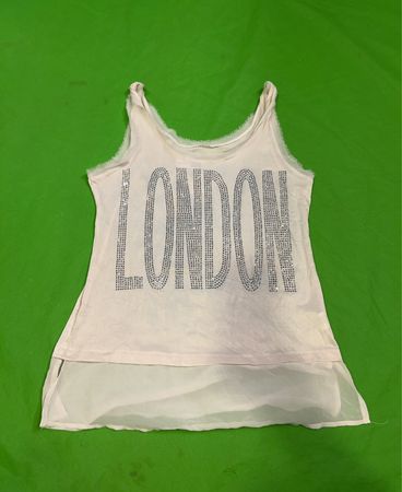 Frauen Weißes Tanktop mit "LONDON" Strassgrafik