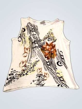 Weißes ärmelloses Tanktop mit abstraktem Druck