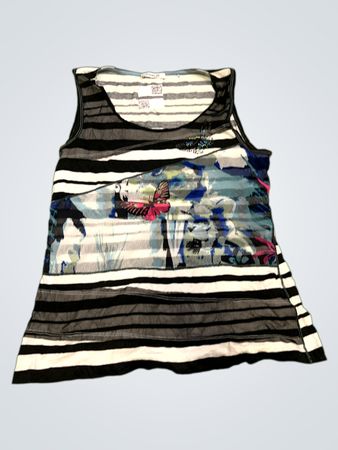 PUBLIC Schwarz-Weiß gestreiftes Tanktop mit Schmetterlingsgrafik