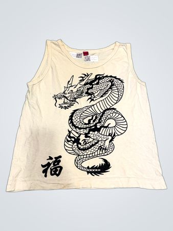 Cremfarbenes Tanktop mit Drache und chinesischem Schriftzeichen Druck