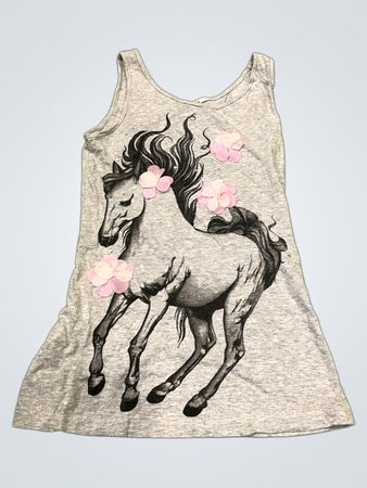 Graues ärmelloses Kleid mit Pferdegrafik