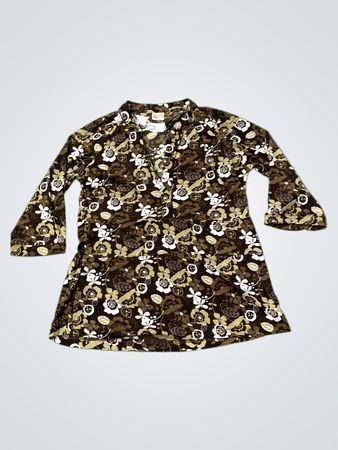Lässige Kleidung Brauner Floralprint Glockenärmel Tunika-Oberteil