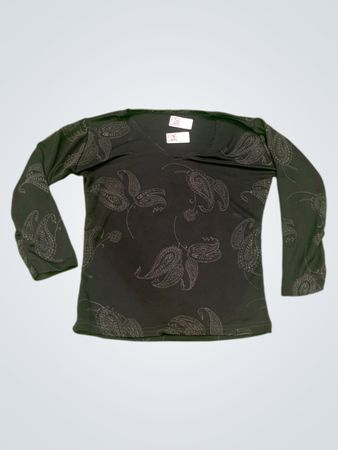 Schwarzes Langarmoberteil mit Paisleymuster