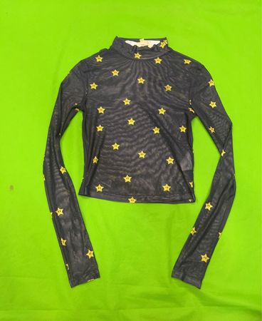 ÜBERPRÜFUNG Mesh Sterndruck Mock Neck Langarm-Top