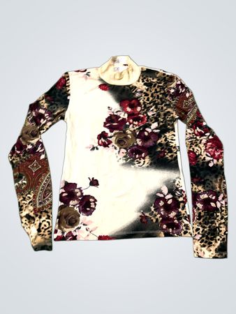 Langärmliges Oberteil mit Blumen- und Leopardenmuster im Mock-Neck-Stil