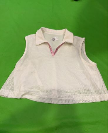 Weißes Netz ärmelloses Shirt mit Kragen