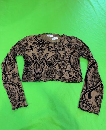 Braun und Schwarz Paisley Druck Langarmoberteil