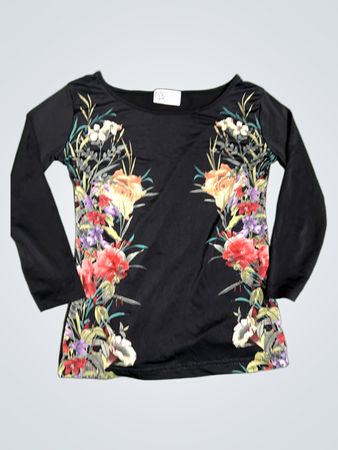 Schwarzes langärmliges Hemd mit floralem Print