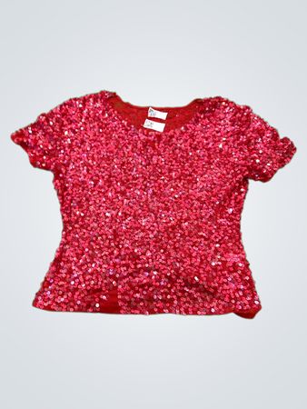 Rotes Paillettenshirt mit kurzen Ärmeln