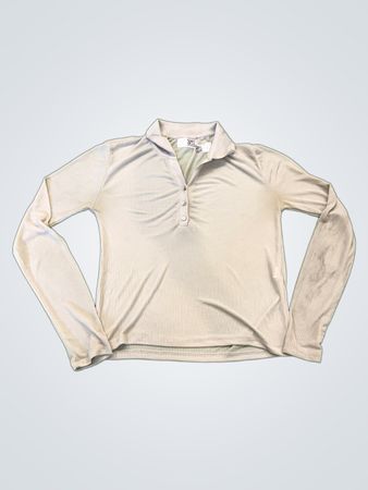 Beige geripptes Langarm-Polohemd
