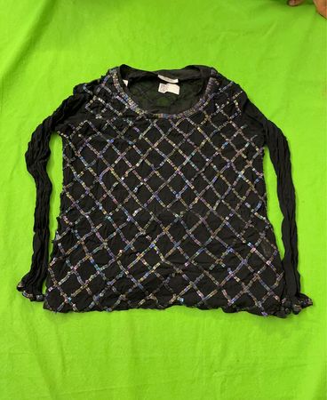 Schwarzes, transparentes, verziertes Langarmoberteil