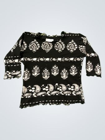 Schwarz-weißer Paisley-Print Langarmshirt