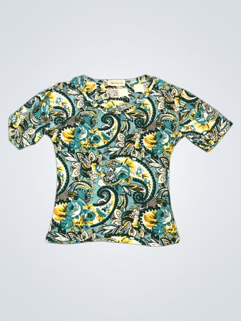 Frauen Kurzarmoberteil mit blauem Blumenmuster