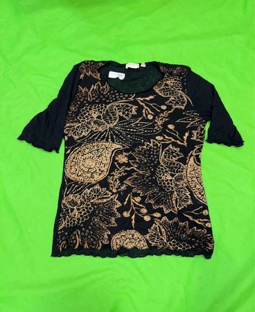 VIA APPIA Damen Schwarzes Paisley-Print 3/4-Ärmel Top