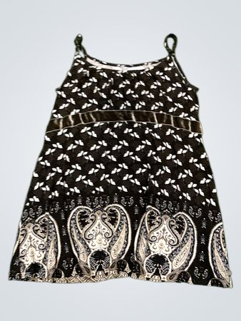 Schwarz Kleid mit weißem Blattmuster und Paisleymuster-Kante
