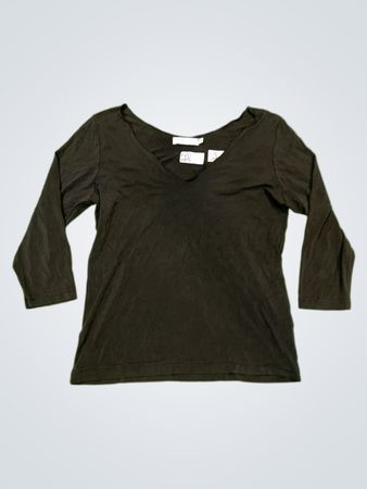 ENTRACTE PARIS Schwarzes V-Ausschnitt 3/4-Ärmels Top
