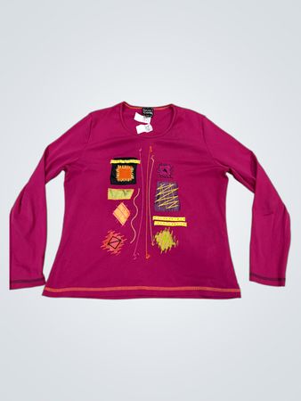 Pause Café Pink Langarm-Top mit Patchwork-Design