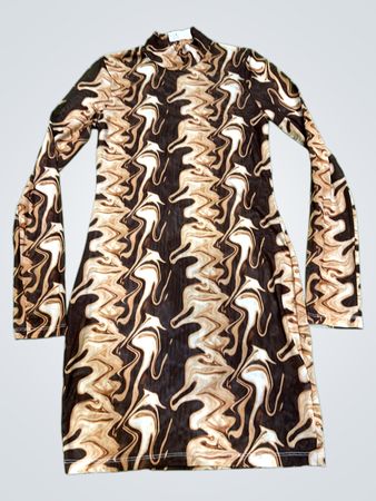 Langärmliges Mock-Neck Kleid mit Wirbelmuster