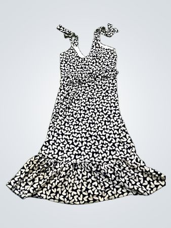 Vintage Vanguard Schwarz-Weiß Herzmuster Maxi Kleid