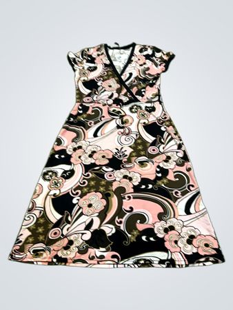 NAFNAF Damen Maxi-Kleid mit pinkem und schwarzem Wirbelmuster