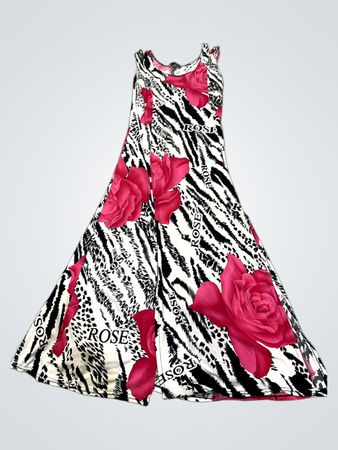 Ärmelloses Maxikleid für Damen mit Rosen- und Zebra-Print