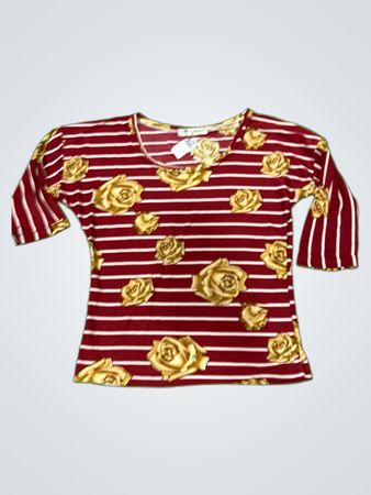 TM Collection Rote gestreifte Rose 3/4-Ärmel Top