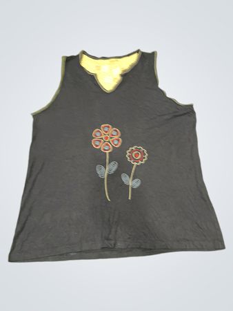 Linda Clifford Navy Blue Tanktop mit floralem Stickerei