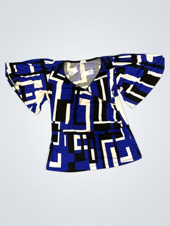 Suzy Shier Geometric Print Bell Sleeve Top