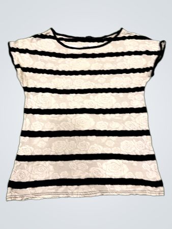 Gestreiftes T-Shirt mit Rosendruck für Damen