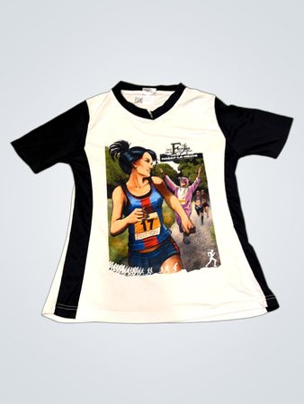 Weißes und schwarzes T-Shirt mit Laufgrafik