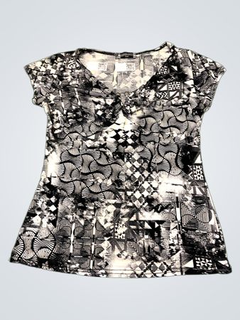 ESPERANCE PARIS Schwarz und Weiß Geometrischer Druck V-Ausschnitt T-Shirt
