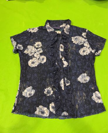 BIAGGINI Damen Blau Floral Spitze Rüsche Shirt Größe 42
