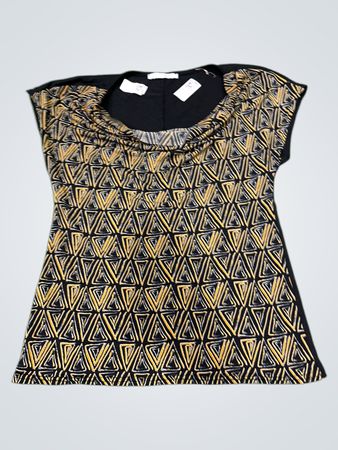 Ligne à Suivre Schwarzes geometrisches Druck Top mit Cowl Neck