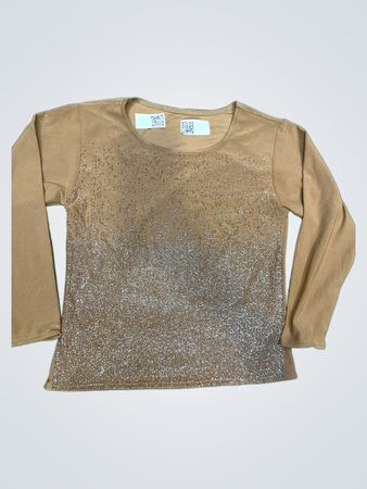 Beige Langarmshirt mit Strassverzierungen