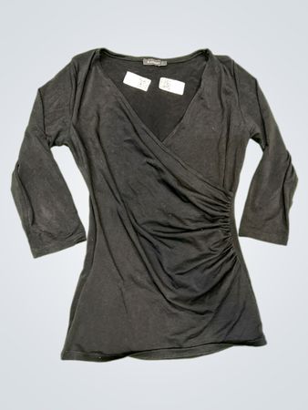 in extenso schwarzes gerafftes V-Ausschnitt Langarmshirt