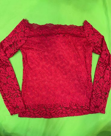 Zanzea Collection Rote Spitzen-Über-die-Schultern Lange Ärmel Bluse