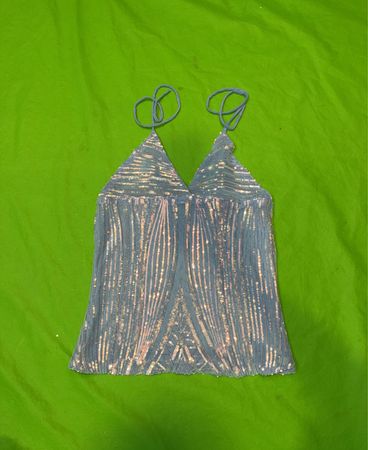 Upcycled Blue Sequin Halter Top