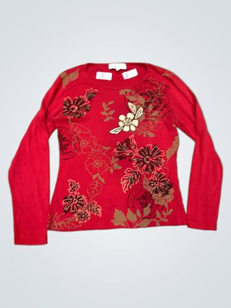 Affinités Armand Thiery Rotes Blumiges Langarmoberteil