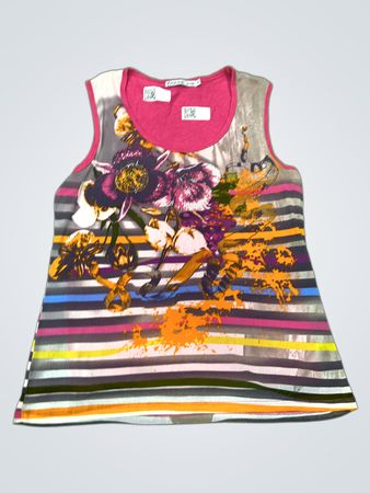 DOLCE VITA Damen Ärmelloses Top mit floralem und gestreiftem Druck