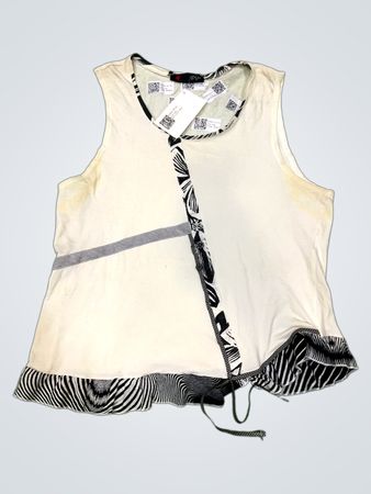 SYM Damen Weiß Schwarz Zebra Druck Rüschentop