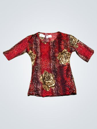 Rote und schwarze Bluse mit Blumenmuster