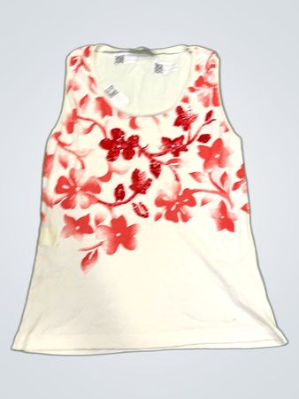 Weißes ärmelloses Oberteil mit rotem Blumenmuster