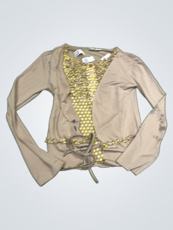 Beiger Cardigan mit gelbem Rüschendetail