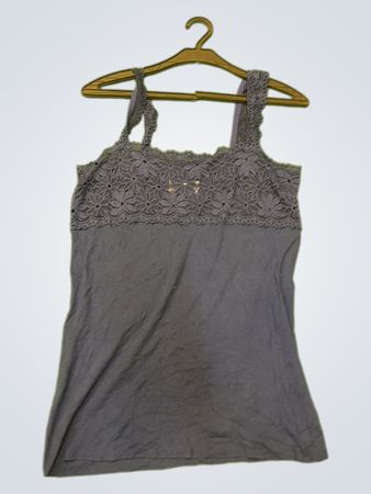 Grau Spitzenbesatz Top