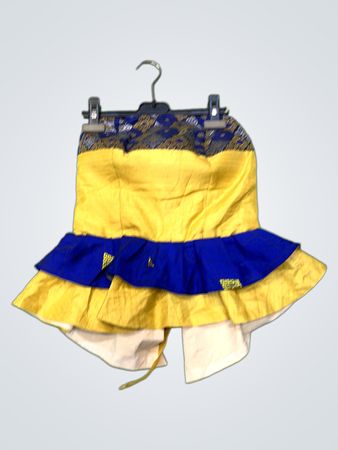 Vintage Vanguard Gelb und Blau Trägerloses Kleid