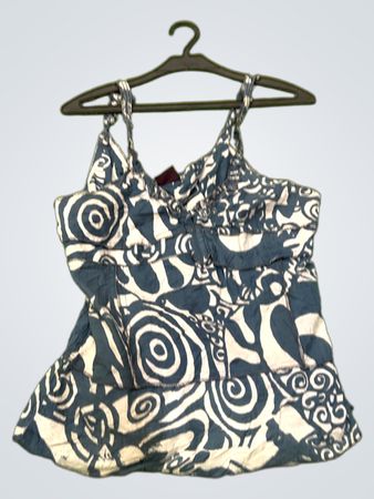 KARMA Damen blaue und weiße gemusterte Spaghetti-Top