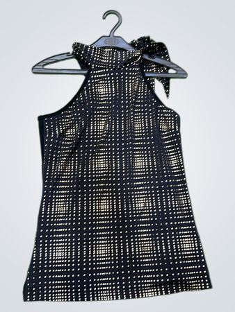 Miss Berge Black and Gold Print Halter Top