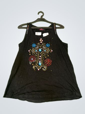 Cache Cache Denim Spirit Schwarzes Tanktop mit Verzierungen