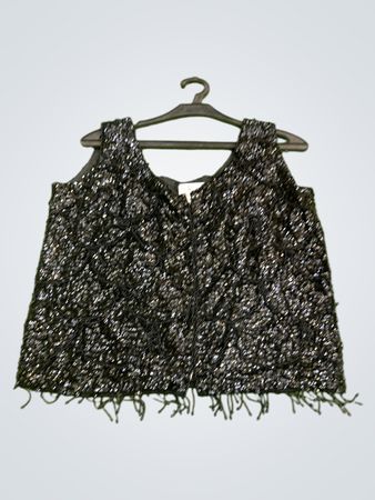 Schwarzes Pailletten-Top mit Fransen