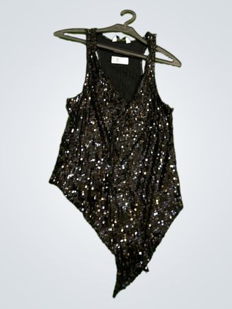 LOOK Schwarzes Pailletten asymmetrisches Top